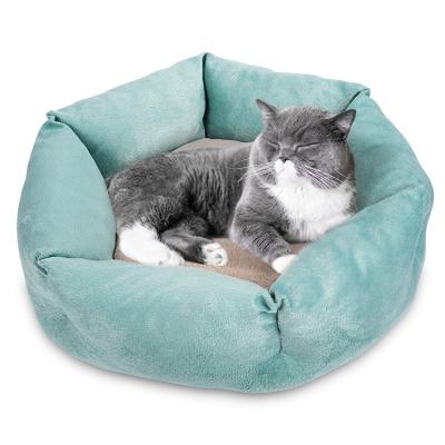 China Sustainable Soft Luxury Short Plush Round Ultra Comfortable Flower Shape Washable Dog Cat Pet Bed Cushion Green for sale