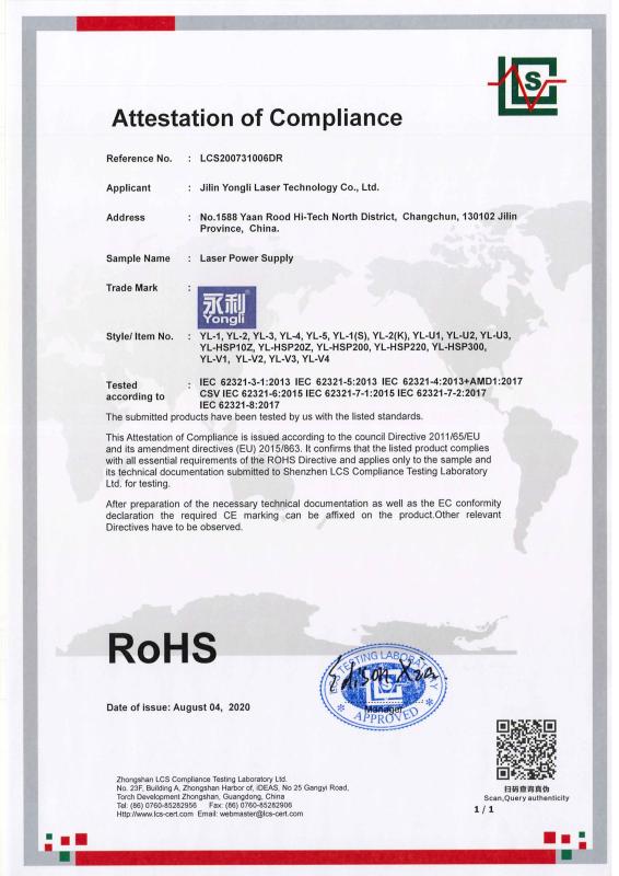 RoHS - Jilin Yongli Laser Technology Co., Ltd.