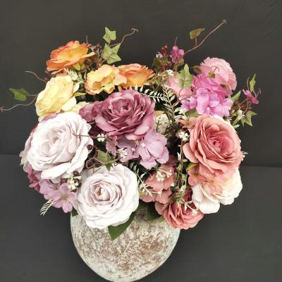 China Party Wedding Home Decoration 11 Main Real Looking Two Stems Color Hydrangea Roses Artificial Flowers For DIY Wedding Bouquets Bridal Shower Centerpieces for sale