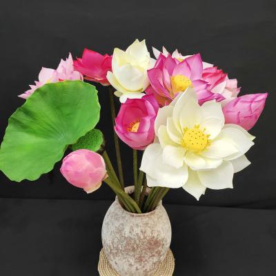 China Home Decoration Single Branch Wedding Party High Simulation Stem 81cm Long Artificial Flowers Silk Lotus Flower And Leaf For Wedding Road Lead And Stage for sale