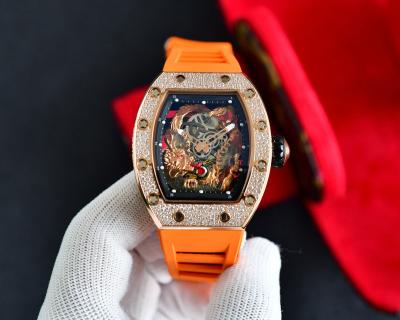 China High Quality Japanese Skeleton Automatic Mechanical Watch RICHARDS Stainless Steel Alarm Strap Men Luxury Orange Watches for sale