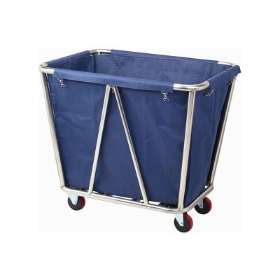 China Hot Sale 0.7mm Tubing Heavy Duty 6&6' Wheel Laundry Basket Hospital Laundry Cleaning Trolley For Hospitality Commercial for sale