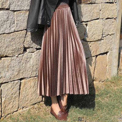 China 2021 New Arrival Plus Size Pleated Skirt Winter Wear Velvet Fringe Long A Line Skirts Pleated Women for sale