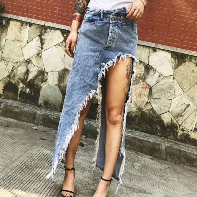 China Irregular Plus Size New Arrival Designer Denim Skirts For Women Ladies Long Lattice Skirt for sale