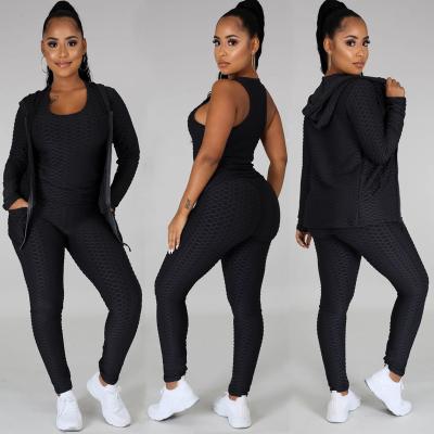 China Latest Designs Hot Sale Women Loungewear Yoga Wear Hoodie QUICK DRY With Vest Three Piece Workout Set 2 Piece Tracksuits for sale