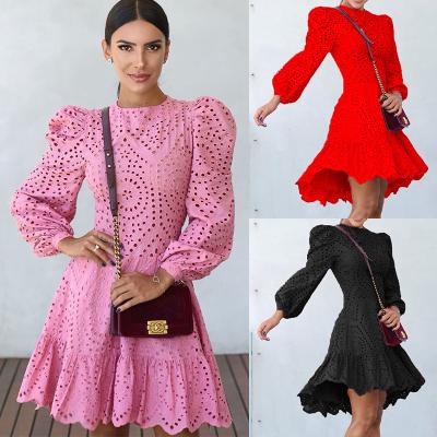 China Factory wholesale price long sleeve cotton dress women anti-static chic high quality ruffle style dress evening club wear for sale