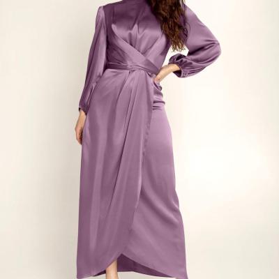 China OEM/ODM Dubai Custom Long Satin Sexy Muslim Long Dress Soft Top Quality Anti-Static Maxi Dress for sale