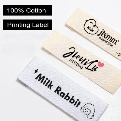 China Washable 100% Cotton Garment Labels For Printed Apparel , Etiquetas Para Ropa Custom Woven Label Satin Print Label With Logo for sale