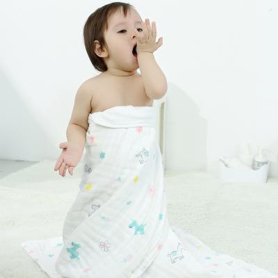 China Child Safe Absorbent Agent Soft Fluffy Non-Fluorescent Cotton Seersucker Wrap Baby Blanket Reactive Printing for sale