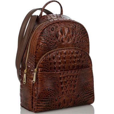 China 2021newest Customized Everyday Life Fashion Customized Grain Backpack Top Handbag Brown PU Leather Dome Crocdile Zipper For Ladies for sale