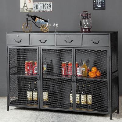 China Industrial American retro dining side cabinet LOFT locker restaurant iron tea cabinet industrial wind wine cupboard dining table for sale