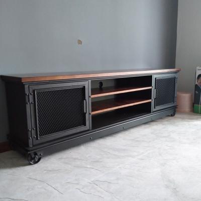 China Industrial American retro industrial iron solid wood TV cabinet living room locker floor cabinet low cabinet wheel dining for sale