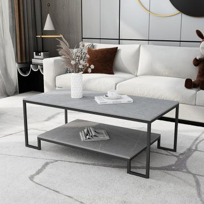 China Other Minimalist light luxury rock board tea table living room home modern small family marble double layer tea table rectangular for sale