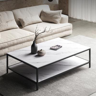 China Other Italian rock board tea table small family living room minimalist iron Nordic stone rectangular double layer Coffee table for sale