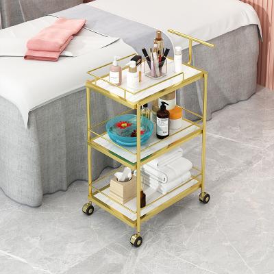 China Beverage Simple cart beauty salon special three-layer light luxury nail  eyelash embroidery storage mobile tool car frame for sale