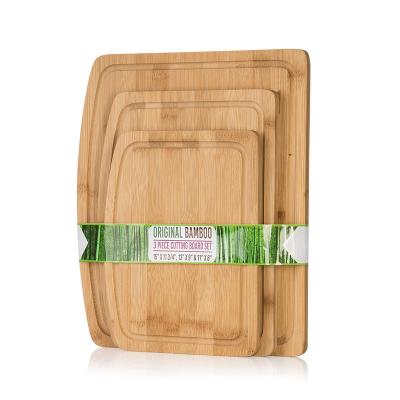 China Viable Kitchen Equipment Accessories Three Sizes For Mini Small Large Medium 3 Piece Bamboo Cutting Board Set With Juice Groove for sale