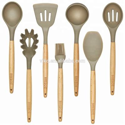 China PC 7 workable. Beech wood and silicone kitchen utensil set instruments - silicon kitchen instruments for sale