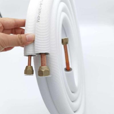 China Home wholesale 3/8 5/8 twin copper pipe coils with white pe insulation pre insulated copper tube pipe for sale