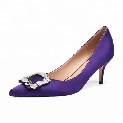 China Fashion\Bridal Shoes New Design Women Shoes Rhinestone Buckle Purple Satin Comfortable\Durable Heels for sale