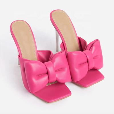 China Light weight 2021 fashion ladies high heel bow clear slippers transparent sandals women slippers for sale