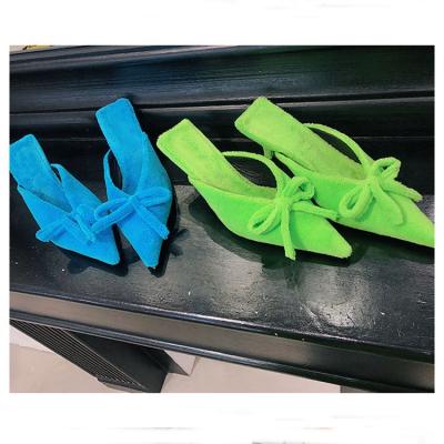 China 2020 Latest Summers Waterproof Material Fluorescent Green And Kitten Heel Mules For Ladies for sale