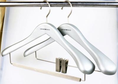 China Velvet Bar Silver Wooden Suit Hangers For Formal Jacket Garment for sale