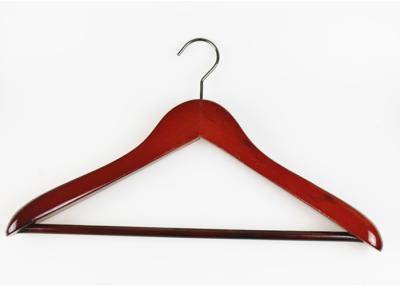 China Smooth Modern Clothes Hangers / Cherry Wood Coat Hangers With Gun Black Round Hook for sale