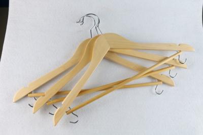 China Customized Natural Wooden Garment Hangers With Bar / Clips Eco Friendly for sale