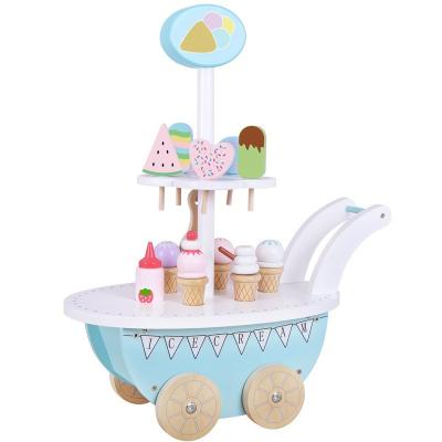 China Safe Children Simulate Ice Cream Truck Wooden Toddler Cart Dessert Cart Wood Toy play house toy for sale