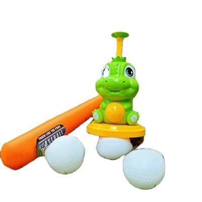 China Safety Cartoon dinosaur baseball launcher set family indoor sports outdoor sports fitness toy tee for sale