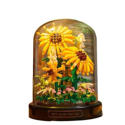 China Eco-friendly Material Best-selling Valentine's Day toys Sunflower eternal flower building blocks small particles assembly toy pot decoration lovers Va for sale