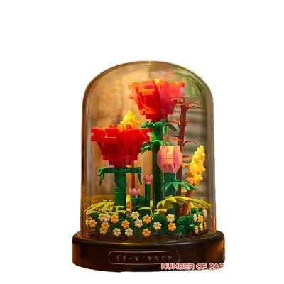 China Eco-friendly Material Best-selling Valentine's Day Toys Rose Eternal Flower Building Blocks Small Particles Assembly Toy Pot Decoration Lovers Va for sale