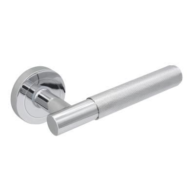 China New European Style Zamak Zinc + 304SS Door Handle With Cross Pattern On Round Rose for sale