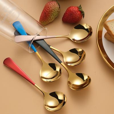 China Viable Color Long Handle 304 Stainless Steel Tableware Dinner Spoon Teaspoon Handle Dessert Spoon for sale