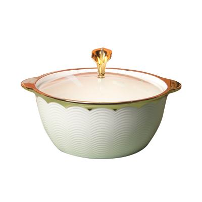 China Household viable soup bowl with cover creative ceramic double ear hot soup bowl with ceramic soup pot in Phnom Penh for sale