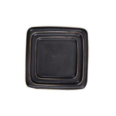 China Sustainable Durable Quality Black Dinner 6 Inch 8 Inch 10 Inch Ground Ceramic Square Steak Plates for sale