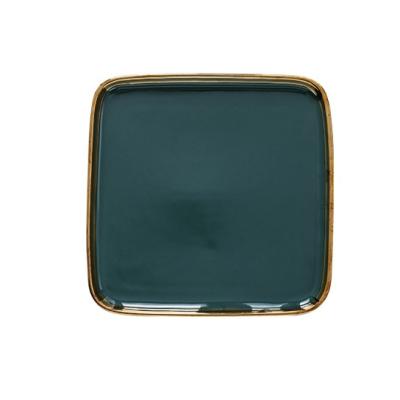 China Sustainable Professional Cheap High Quality Restaurant Dinner Plates 8.5 Inch Square Ceramic Dish Dark Green Color for sale