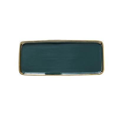 China Wholesale Nordic Viable Green Color Style Large Capacity 12 Inch Rectangular Dish Ceramic Dish Multi Function for sale