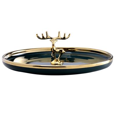 China Unique Design Viable Elks Durable Quality 6 Inch Round Storage Tray Ceramic Plate With Rack for sale