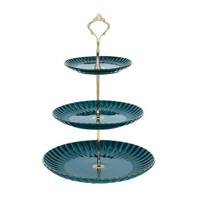 China Phnom Penh double-layer twine dish three-layer twine dish wedding cake stand disposable ceramic three-layer dessert table for sale