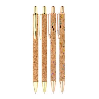 China Cork Material Silver Gold Rose Gold Natural Metal Aluminum Slim Ballpoint Pens for sale