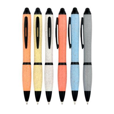 China Normal hot sales wheat straw twist eco pen classic logo custom for gift with black trims for sale