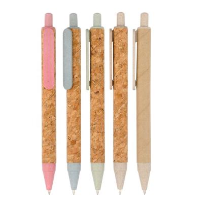 China Natural Cork Barrel Wheat Straw Balances Novelty Gift Pen With Custom Logo Printed for sale