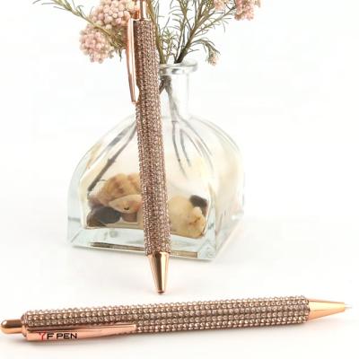 China Promotional Girls Pen Nice Bling Bling Barrel Crystal Metal Ball Point Pen Rose Gold Metal Clip For for sale