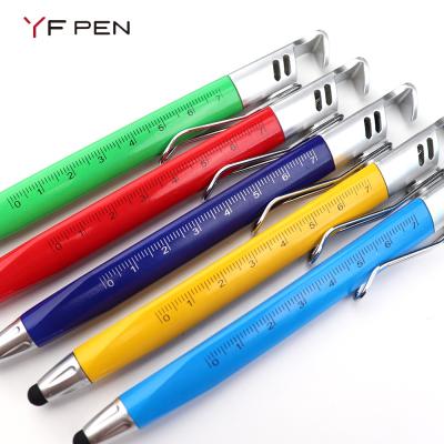 China 2020 new pen tool promotional pen with stand ruler screwdriver gradienter stylus tool movable pen for sale