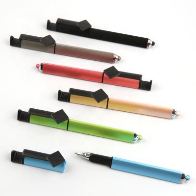 China Wholesale Multi Function Gel Ink Refill Triangle Phone Holder Stylus Pen QR Code Printed Clip Gel Ink Pen for sale