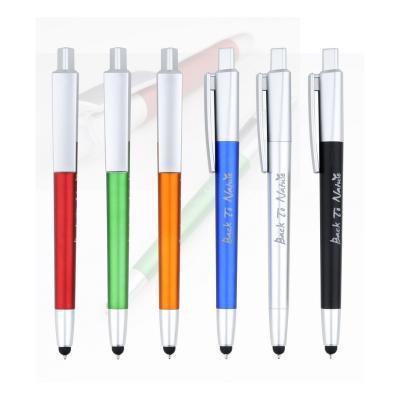 China Multifunctional LED Pen Plastic Retractable Light Up Promotional Logo Pen with Engraved Logo and Stylus Pen for sale