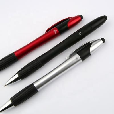 China Popular Promotional Cool Touch Normal Plastic Twist Action Stylus Multicolor 3 In 1 Ball Pen for sale