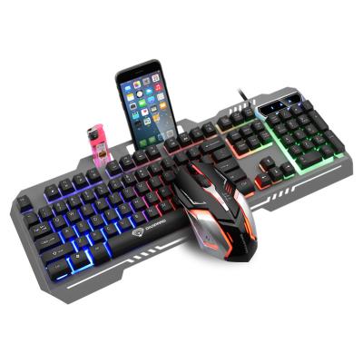 China 2021 New Design Metal Suspended Button Rainbow Backlight Punk Keyboard Cable Mechanical Feel, Metal Panel Gaming Keyboard Mouse Set for sale