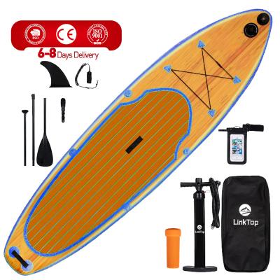 China Wholesale OEM Wood Grain Paddle Board Unisex Inflatable SUP Stand Up Paddleboard With Spare Parts Fanatic for sale